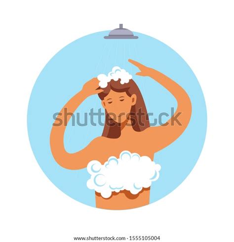 Woman Washing Hair Foaming Shampoo Hands Stock Vector Royalty Free