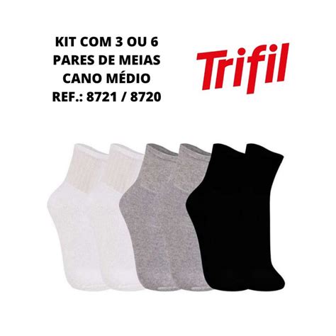 Kit 6 pares de meias cano médio Trifil algodão esportiva Ref 8720