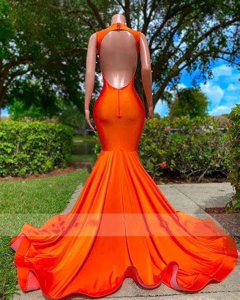 Luxury Orange Satin Mermaid Orange Mermaid Prom Dresses With Sexy