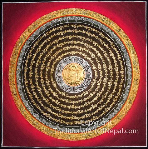 Red & Gold Buddha Mantra Mandala | traditionalartofnepal