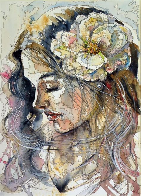 Girl in gold with flower 2014 by Kovács Anna Brigitta Portrait art