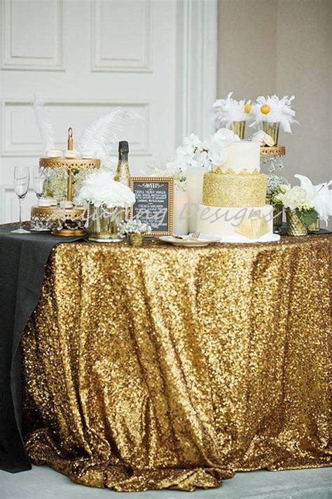 Gold Sequin Linens Tablecloth Runner Overlay Wedding Event Party