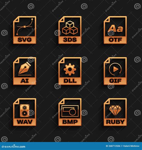 Legen Sie Dll Datei Dokument Bmp Ruby Wav Und Ai Icon Vektor