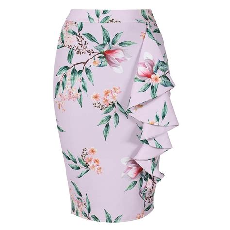 1940s Pink Floral Waterfall Ruffle Pencil Skirt Pencil Skirt Skirt