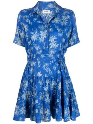 SANDRO Floral Print Short Sleeve Dress Farfetch