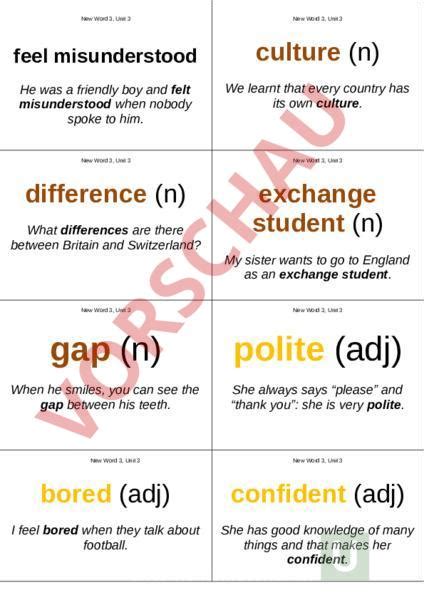 Arbeitsblatt New World Unit Class Vocabulary Englisch Wortschatz