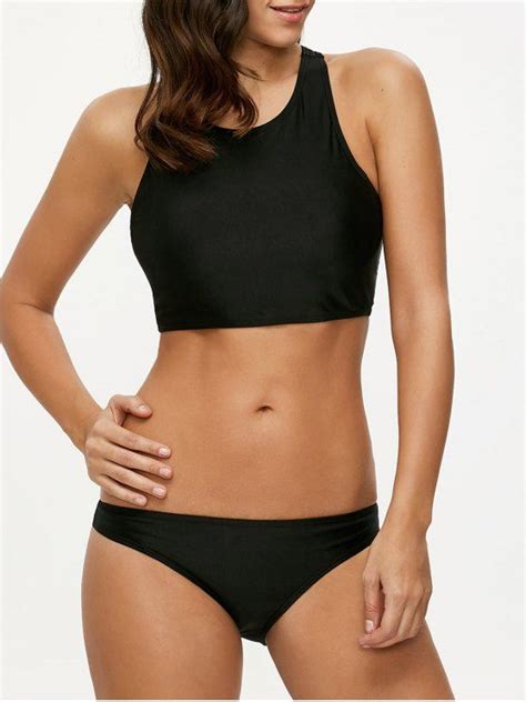 25 OFF 2021 Padded High Neck Sporty Bikini Set In BLACK ZAFUL