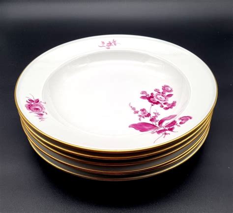 Meissen Tafelservice Purpur Blumen Dekor 6 X Suppenteller Ca 24 Cm