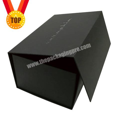 Luxury Custom Logo Printed Recycled Cardboard Packaging Magnetic Closure Black Flat Folding