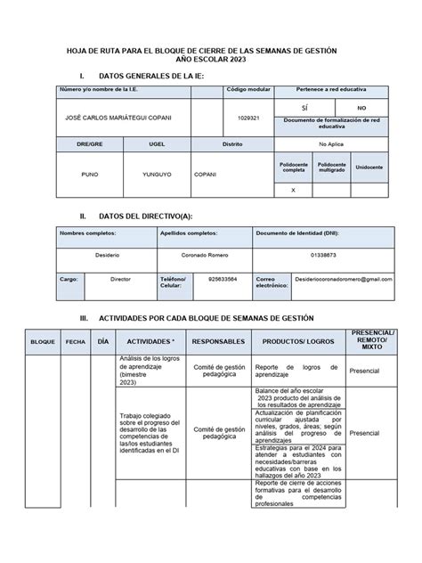 Hoja De Ruta Para El Bloque De Cierre De Las Semanas De Gestión Pdf Evaluación