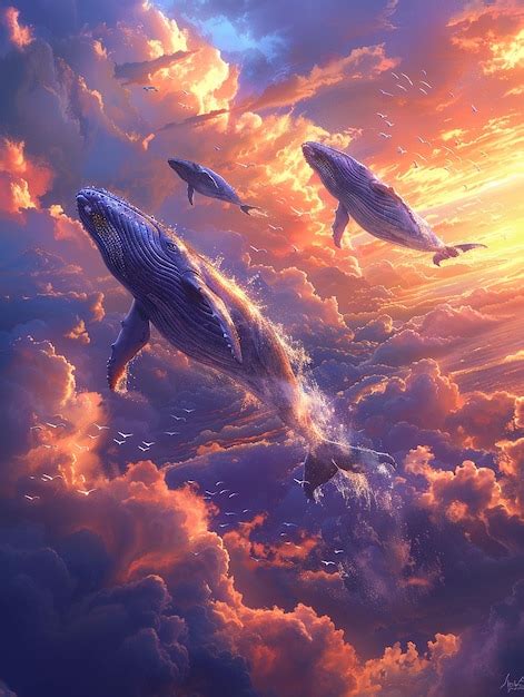 Premium Photo Whale Soaring Through A Cloudfilled Sky