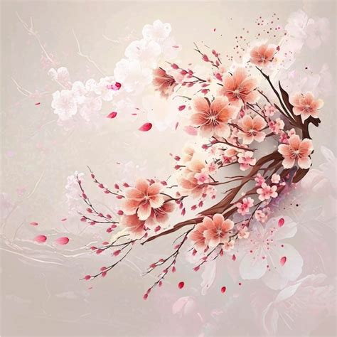 Premium Photo Branch With Beautiful Sakura Flowers And Falling Petals