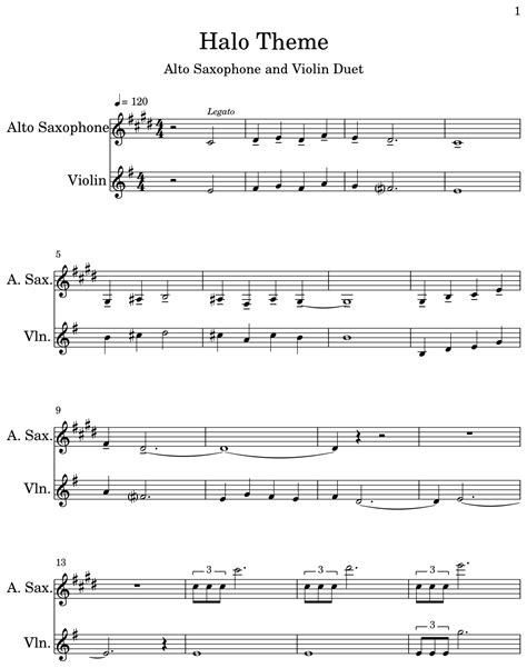 Halo Theme Sheet Music For Alto Saxophone Violin