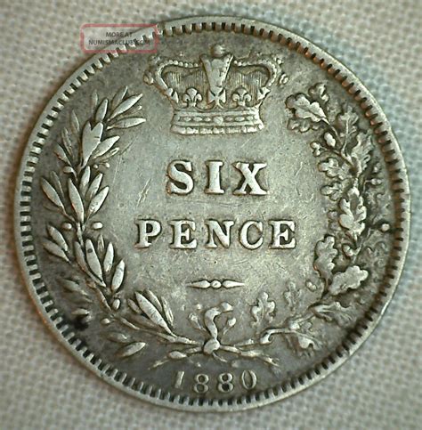 1880 Uk Silver 6 Pence Sixpence Great Britain Uk Tanner Coin Yg You