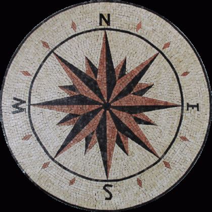 Md Compass Nautical Brick Round Medallion Mosaic Mosaic Marble