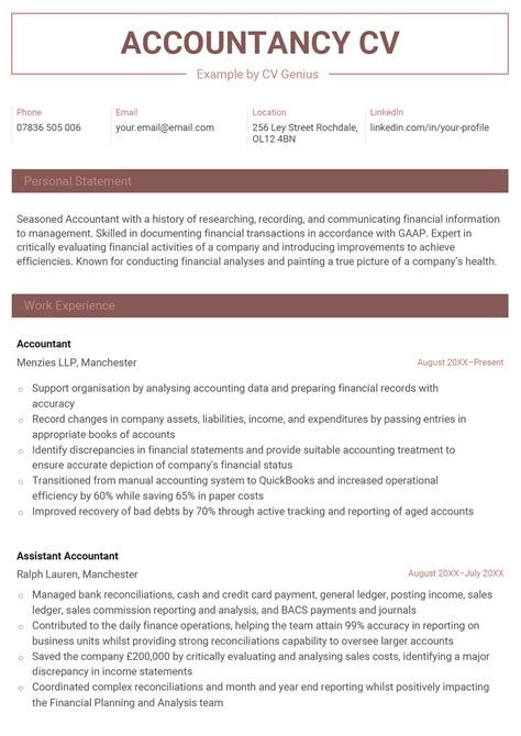 Accountant Cv Example Template Writing Guide