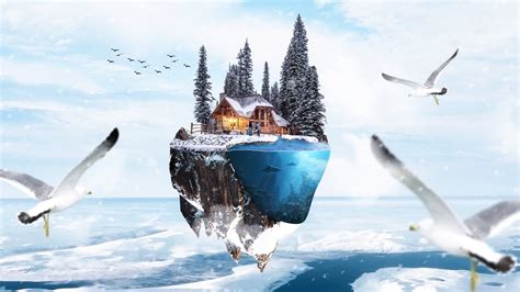 Floating Island Winter Effect Photoshop Tutorial Bagaimana Cara