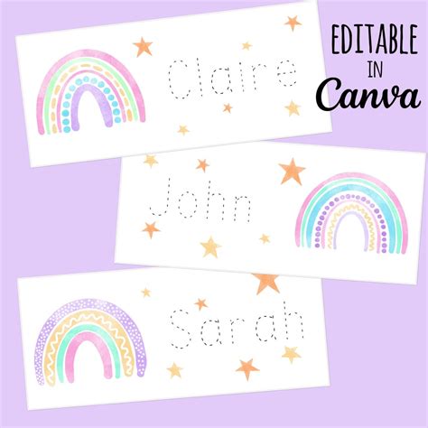 Classroom Name Tags Template Rainbow Editable Printable - Etsy