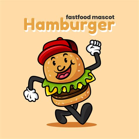 Retro Cartoon Hamburger Character Vector Illustration 556370 Vector Art