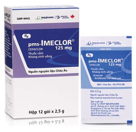 Thuốc kháng sinh pms IMECLOR 125mg hộp 12 gói x 2 5g