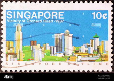 Singapore Skyline On Postage Stamp Stock Photo Alamy