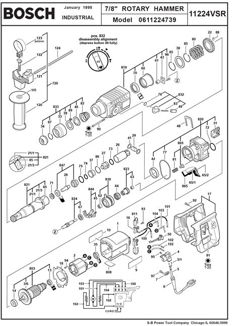 Bosch 11224vsr 739 7 8 Rotary Hammer Model Schematic Parts Diagram —