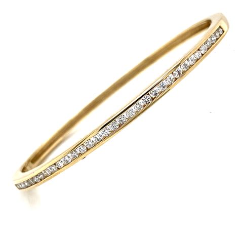 9ct Yellow Gold Diamond Channel Set Hinge Bangle 0 99 Carats