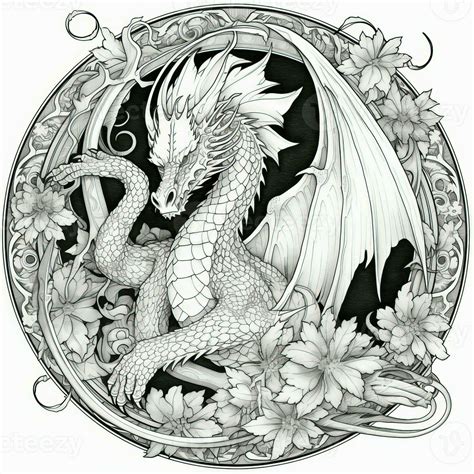 Dragon Coloring Pages For Adults 26737834 Stock Photo at Vecteezy