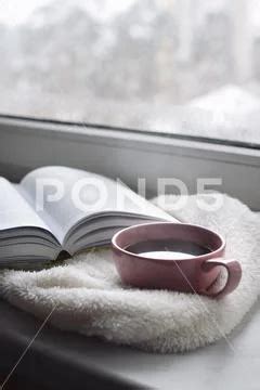 Photograph Cozy Home Still Life Cup Of Hot Coffee And Opened Book