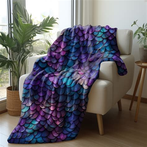 Fairy Dragon Scale Blanket Purple Blue Fantasy Blanket Cozy Velveteen