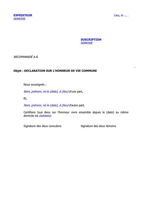 Attestation Sur L Honneur D Absence De Ressources Modele De Lettre Type