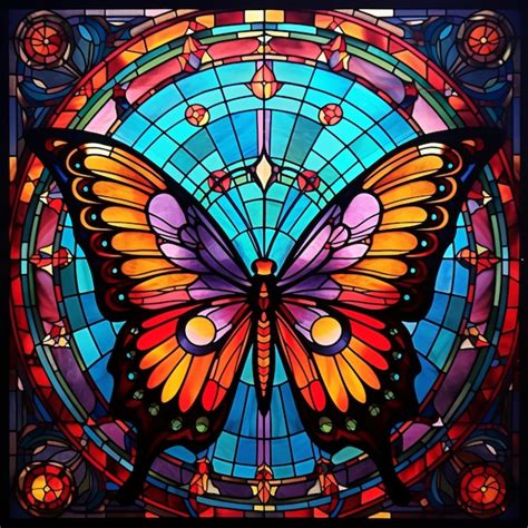 Premium Ai Image A Brightly Colored Butterfly In A Stained Glass