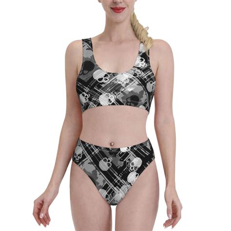 Lukts Women High Waisted Bikini Set Seamless Pattern With Skulls