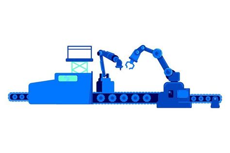 Assembly line with robotic arms | Robot arm, Web graphic design, Color vector