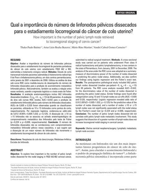 PDF Qual a importância do número de linfonodos pélvicos Qual a