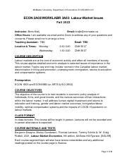 Econ 2A03 FAll 2022Course Outline BKRALJ Pdf McMaster University