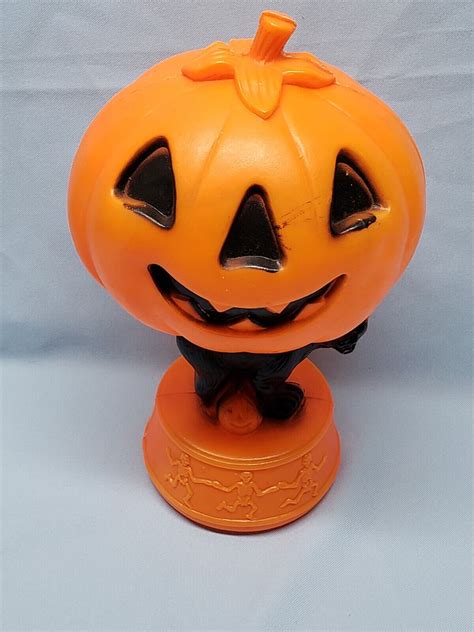 Vintage 13 Halloween Blow Mold Black Cat Dancing Skeletons Orange