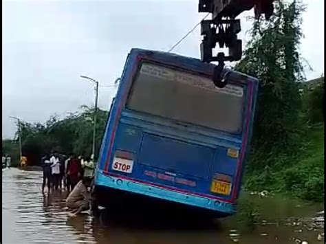 In Ankleshwar St Bus Got Stuck In Rainwater Lives Of Passengers Were