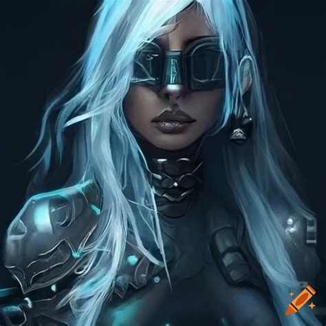 Cyberpunk Artwork Of A Masked Mage With Long White Hair On Craiyon