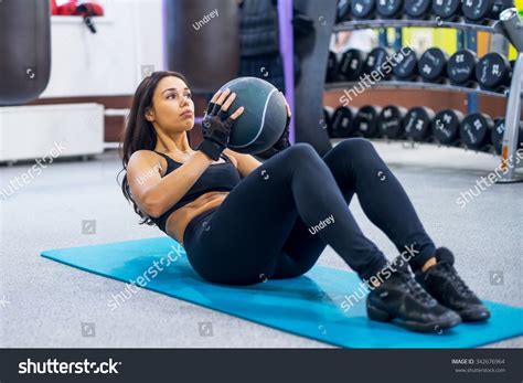 Work Out Fitness Woman Doing Sit Ups Abs Abdominal Crunches Core