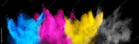 Colorful Cmyk Cyan Magenta Yellow Key Holi Paint Color Powder Explosion