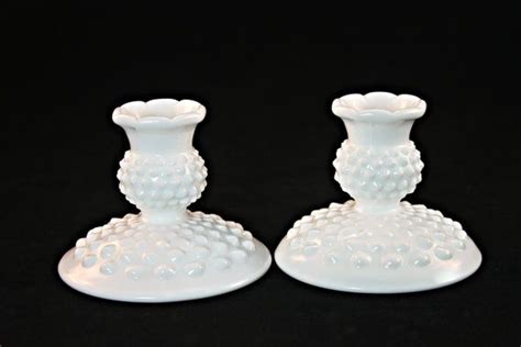 Fenton Candle Holders Fenton White Milk Glass Hobnail Candle Etsy Milk Glass Wedding Candle