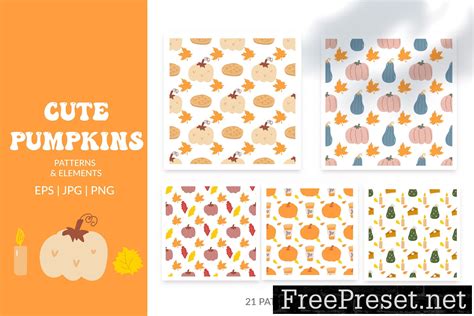 Cute Pumpkins Vector Patterns Autumn Fall 2F5B765