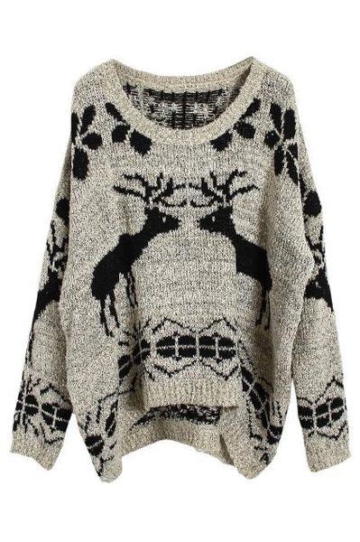 Asymmetric Knitted Elk Apricot Jumper Clothes Fall Winter Wardrobe