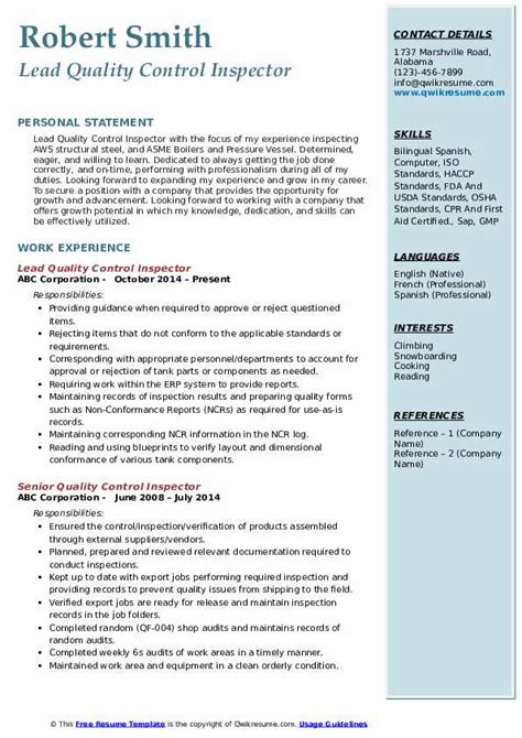 Quality Control Inspector Resume Pdf Tutore Org Master Of Documents