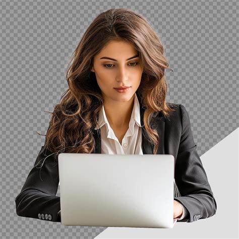 Mulher De Neg Cios Usando Laptop Png Isolado Em Fundo Transparente