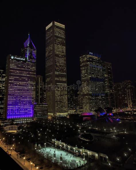 Purple Chicago Skyline On A Winter`s Night Editorial Photo Image Of