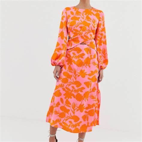 Asos Dresses Asos Design Wrap Front Midi Dress With Cutout In