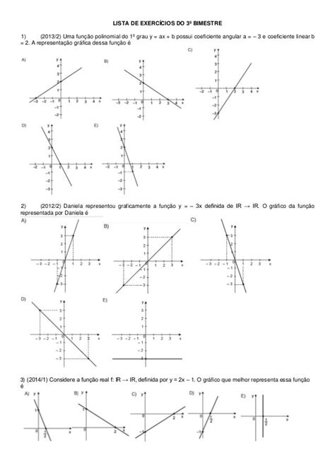 Lista De ExercÍcios Do 3º Bimestre1 2013 2 Uma Função Polinomial Do