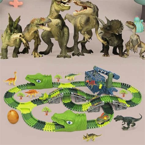 Dinossauro elétrico pista de corrida ferroviário carro brinquedos diy